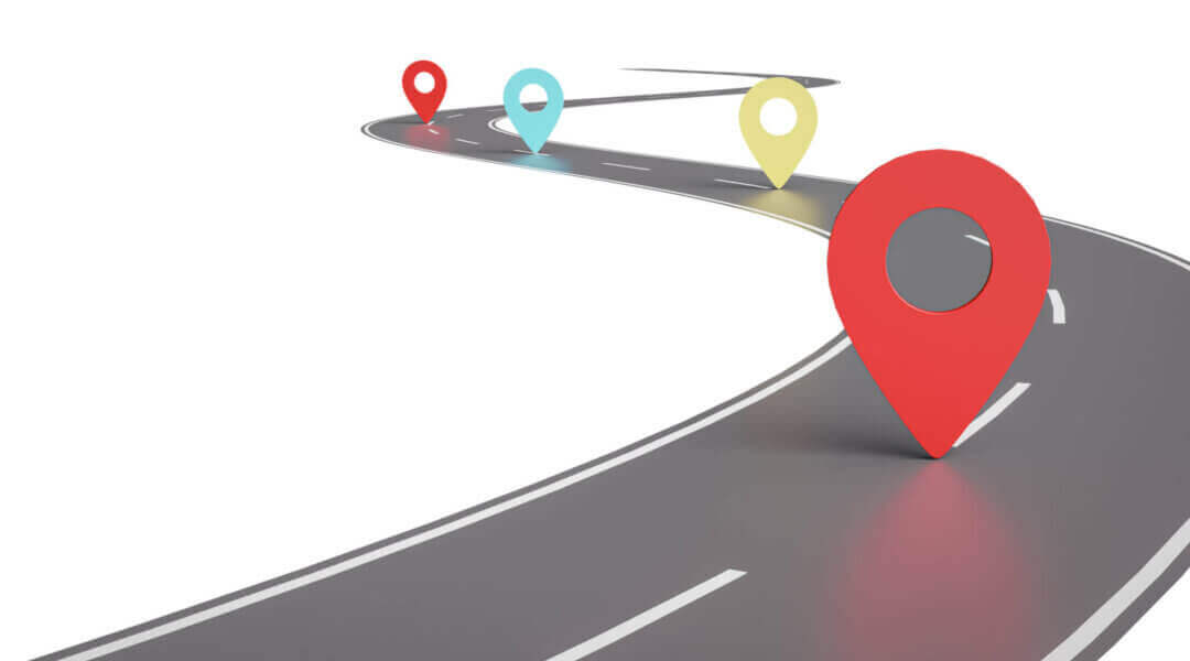 3d rendering of roadmap for plan implementation and markers installed along the way.