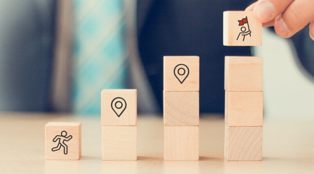 blocks with icons success roadmap and journey, symbolizing a structured path and strategic development. Planning, growth, progress