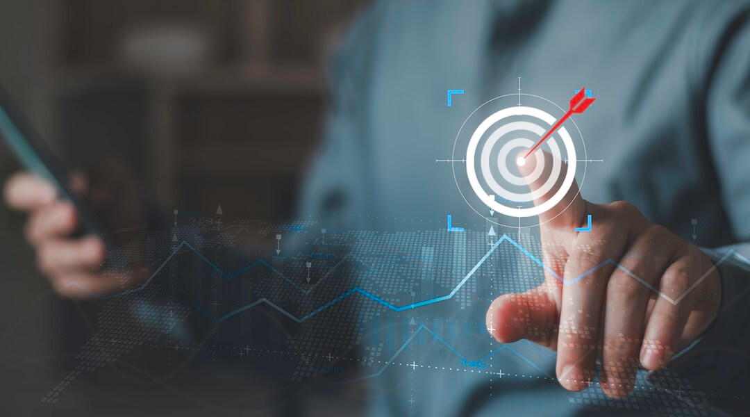 Business owner analyzing financial data and targeting long-term business value growth strategy